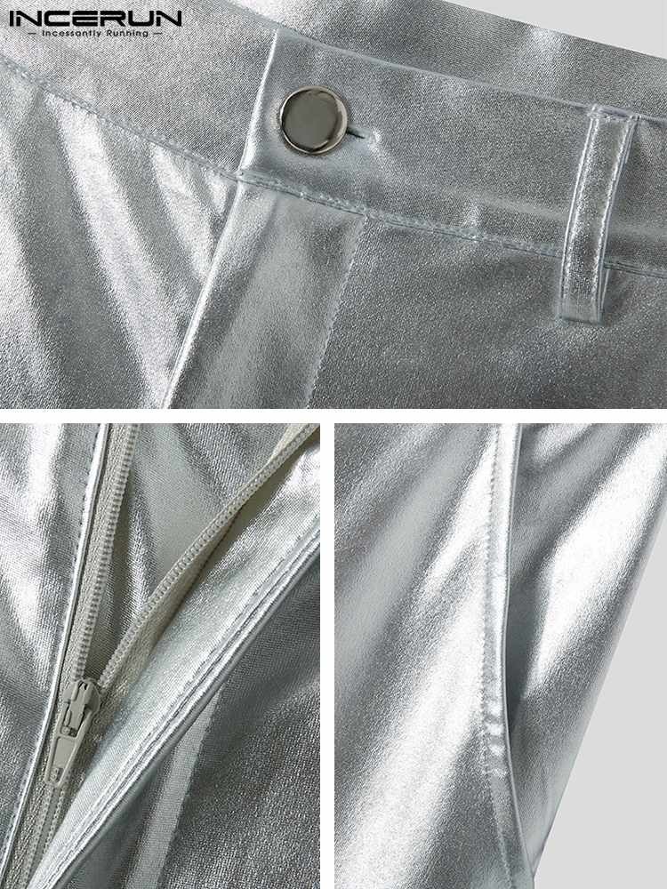 Men's Pants Shiny Solid Color Button Joggers Pockets Streetwear Casual Straight Trousers 2023 Fashion Party Pantalon INCERUN 7 230428