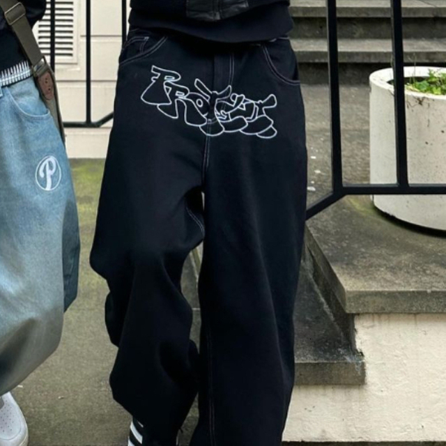 Men's Jeans Baggy Casual Wide Leg Street Retro Hip Hop Print Trend Fashion Black Highwaist Jean Y2k Clothing 2023 230504