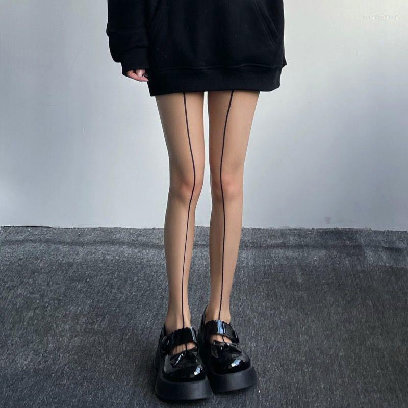 Women Socks Women's Vintage Black Line Stockings Sexy Pantyhose With Front And Back Seam Vertical Stripe Shrimp Sheer Tights Club Party