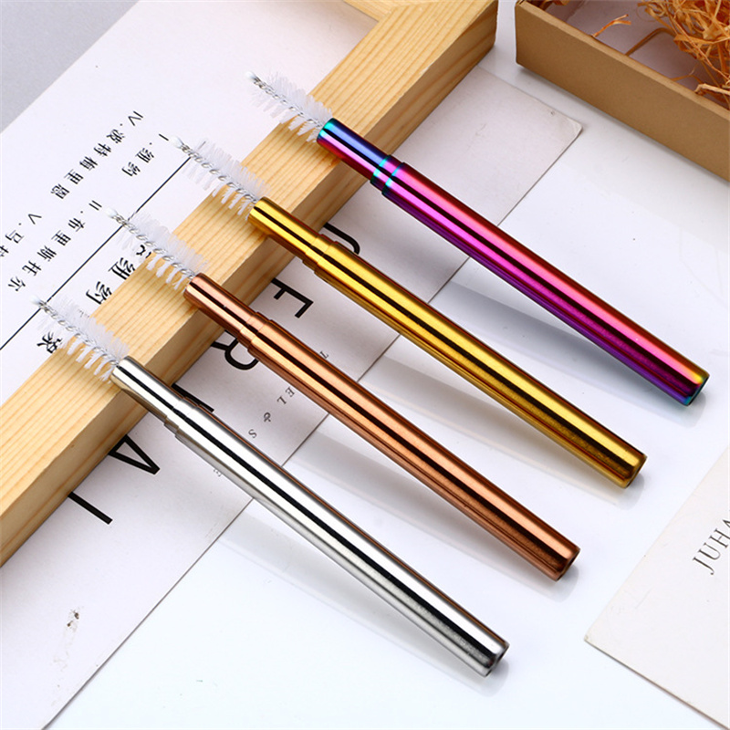 Telescopic Straw Fold Drink Straw Flexible Straw Colored and Brush Set