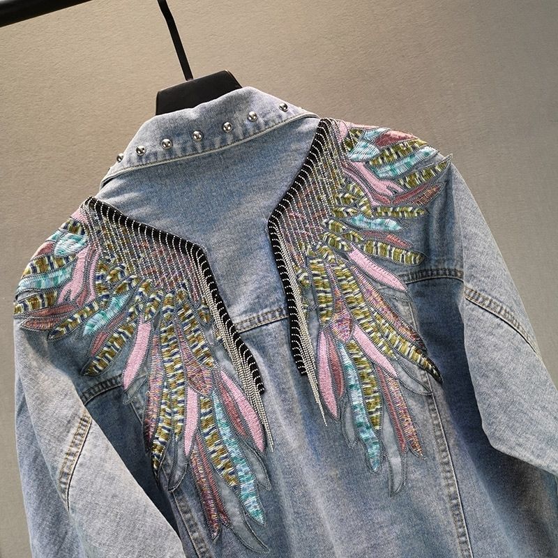 Women's Jackets Denim Jacket Women Causal Coat Spring And Autumn New Loose Wing Embroidery Tassel Long-Sleeved Top 230505