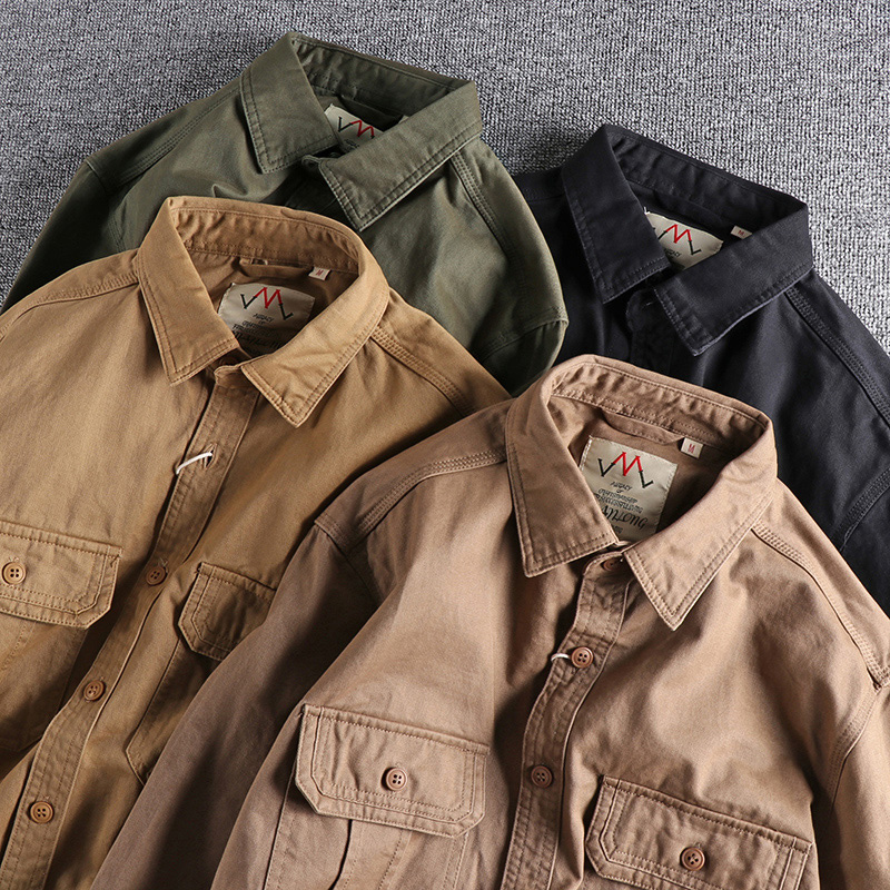 Men's Casual Shirts Fashion Wash n-style uniform long-sleeved shirt men's double pockets casual youth jacket thin coat 230505