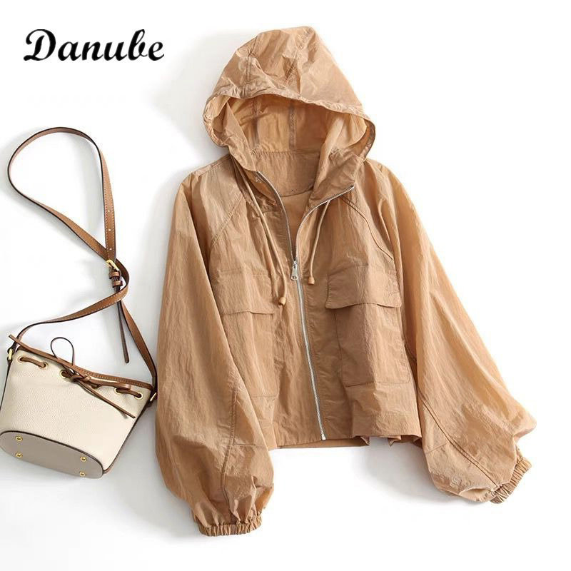 Women's Jackets Summer Sun Protection Clothing Women Korean Casual Loose Windbreaker Hoodie Zip Up Coat Outdoor Ultrathin Light Sunscreen Jacket 