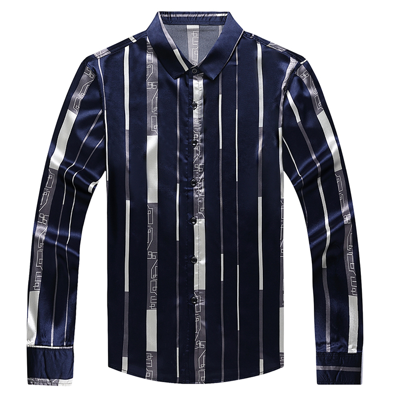 Men's Casual Shirts Male Silk Clothes Spring Long Sleeve Striped Silk Shirts Mens Caual Dress Shirts 230505