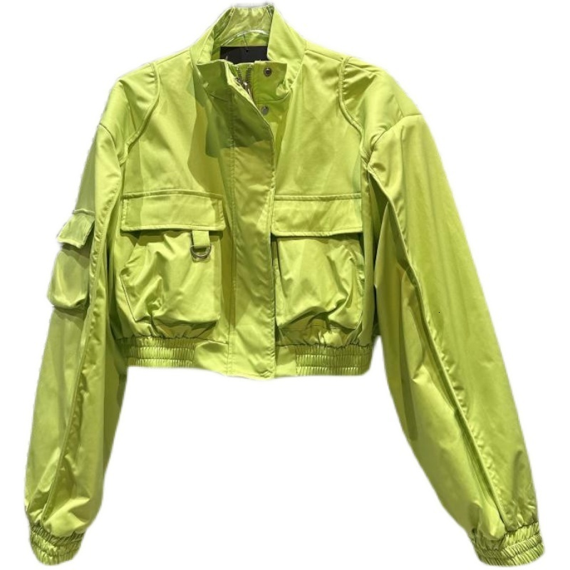 Women's Jackets BORVEMAYS Coat Spring New Fashion Trend Green Lapel Zipper Long Sleeve Solid Color Pockets Temperament Jacket Women WZ682 230505