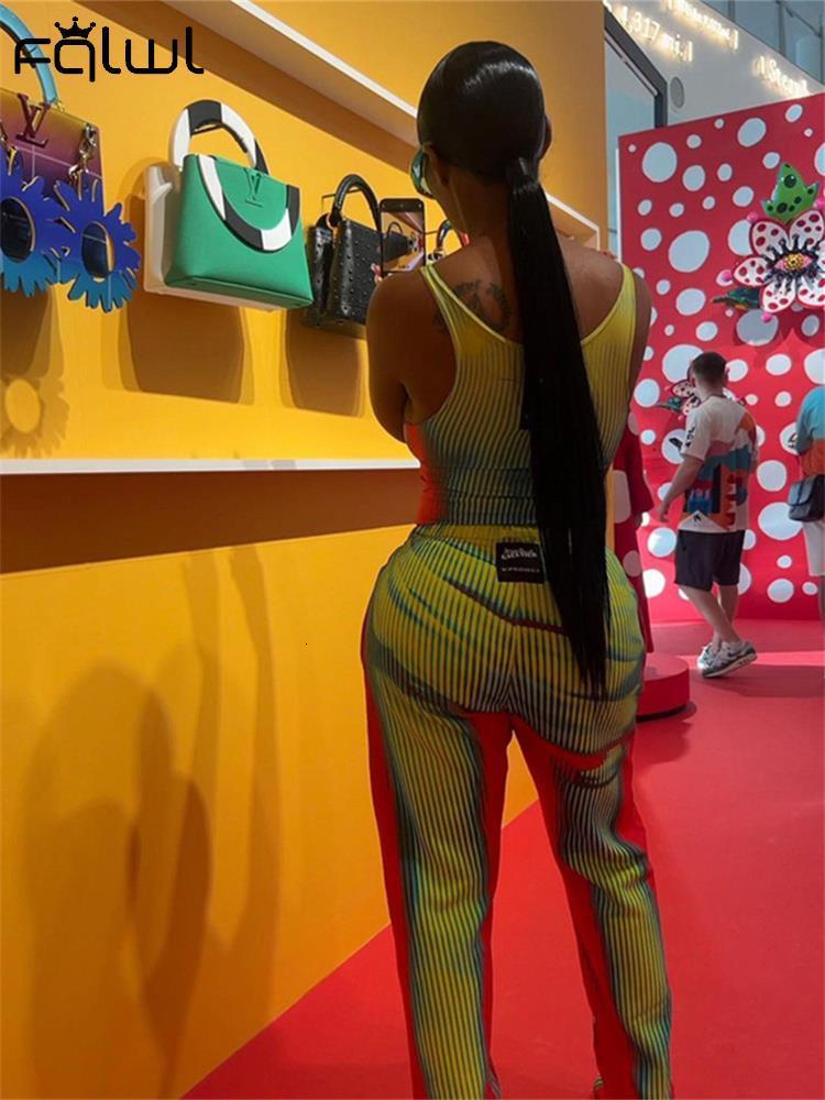 Women s T Shirt FQLWL Streetwear 2 Two Piece Sets Tracksuit Women rave Outfits Sleeveless Crop Tops Pants Print Tie Dye Matching 2023 230504