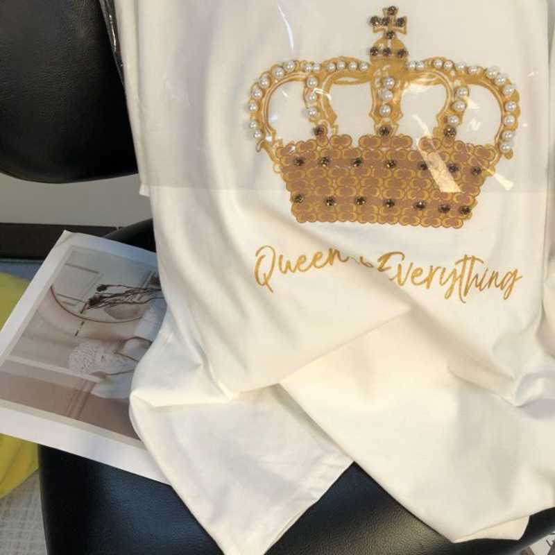 Womens T-Shirt Oversized Tops Summer T Shirt For Women Cotton Luxury Designer Clothes Inlay Drill crown Loose Short Sleeved Graphic Tees Women J230504