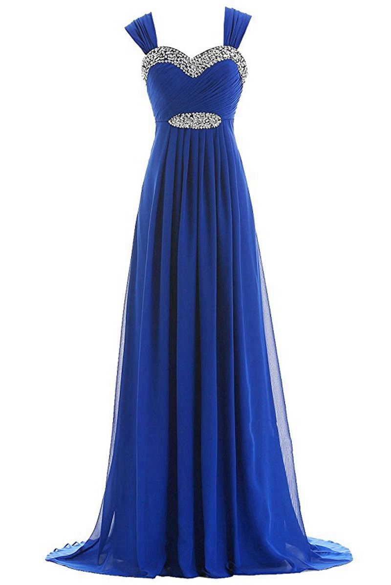 Blue Sweetheart Prom Dresses A-Line Sequins Beading Chiffon Plus Size Graduation Cocktail Homecoming Formal Evening Party Gown 15