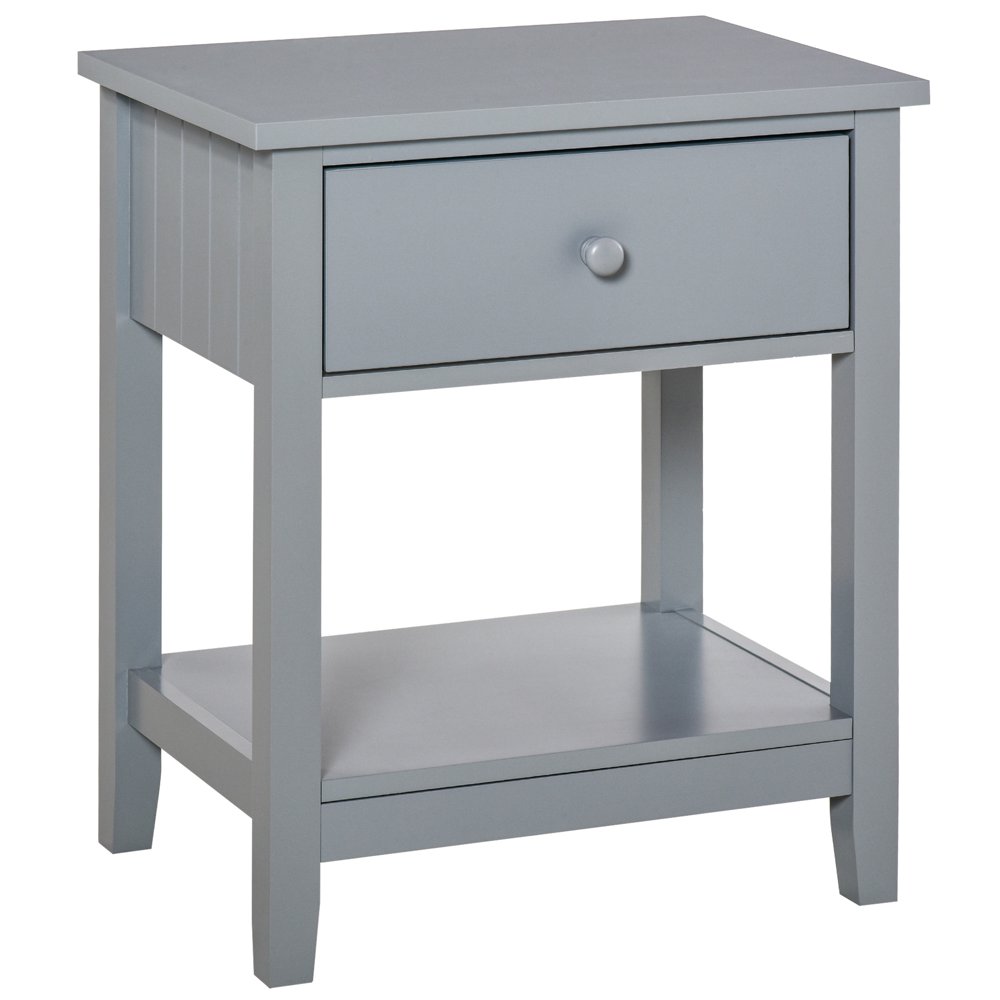 Modern Style Bedside End Table with Drawer and Storage Shelf for Bedroom, or Living Room, Gray