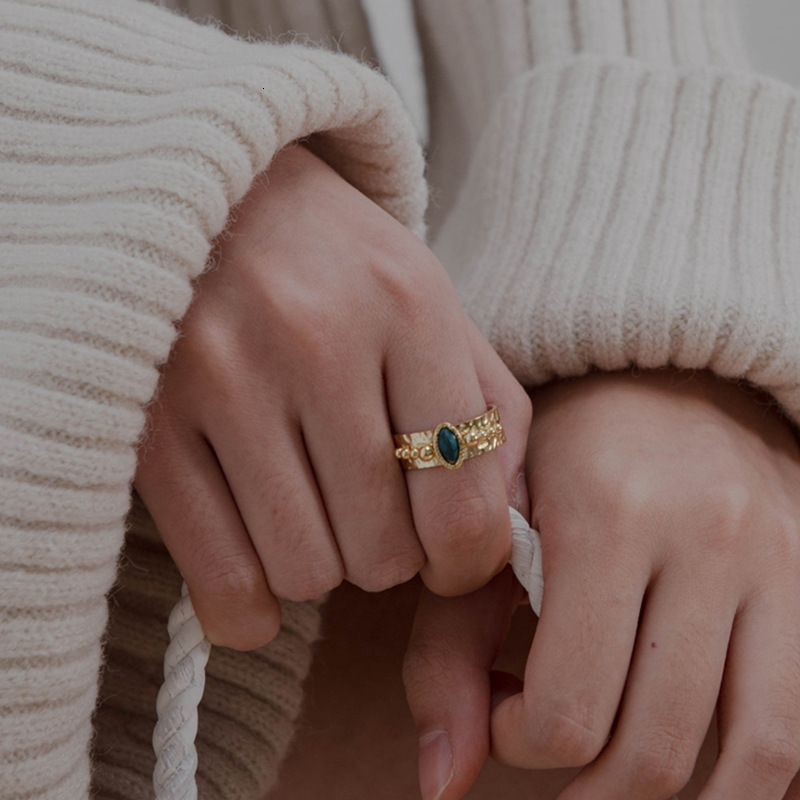 Wedding Rings Creative Gold Plated Stainless Steel for Women Simple Geometric Round Natural Stone Finger Ring Boho Vintage Jewelry Gift 230505