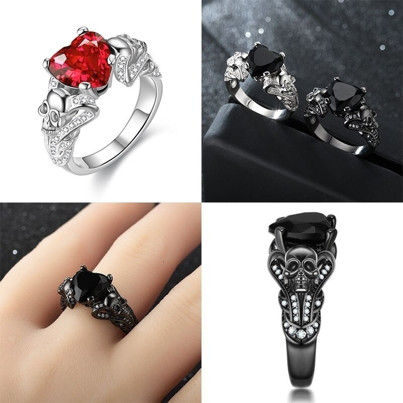 Wedding Rings FLIUAOL High Quality Gothic Jewelry Purple Red Black Crystal Unique Skull for Women 230505