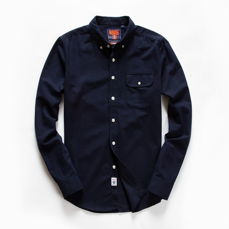 Men's Casual Shirts Men's Long Sleeve Oxford Casual Shirt Front Patch Chest Pocket Regular-fit Button-down Collar Thick Work Shirt MG20306 2