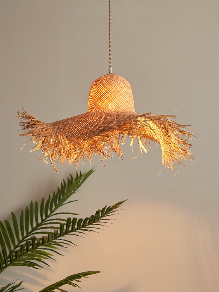Chinese Straw Hat Pendant Lamps Asian Japanese Handmade Wicker Rattan Pendant Lights Nordic Hotel Dining Room Restaurant Caff Teahouse Hanging Lamp Lu