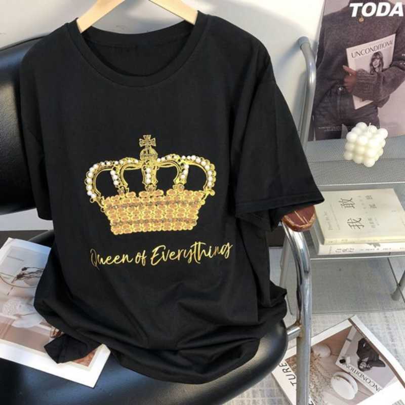 Womens T-Shirt Oversized Tops Summer T Shirt For Women Cotton Luxury Designer Clothes Inlay Drill crown Loose Short Sleeved Graphic Tees Women J230504