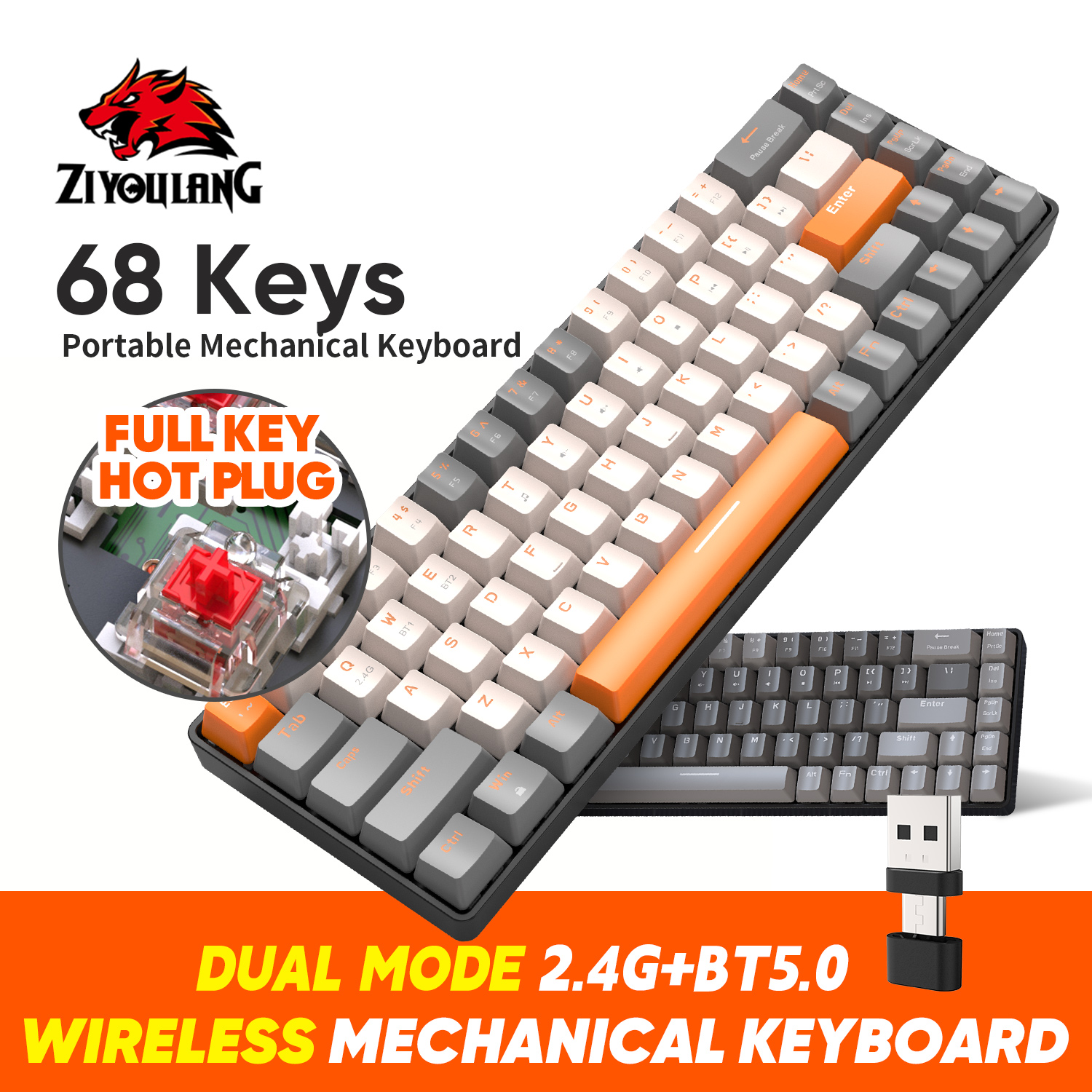 GK65 Mechanical Keyboard RGB 3 Modes Wireless 4000mah keycaps Bluetooth 2.4G Russian Game Hot-Swappable Keyboard