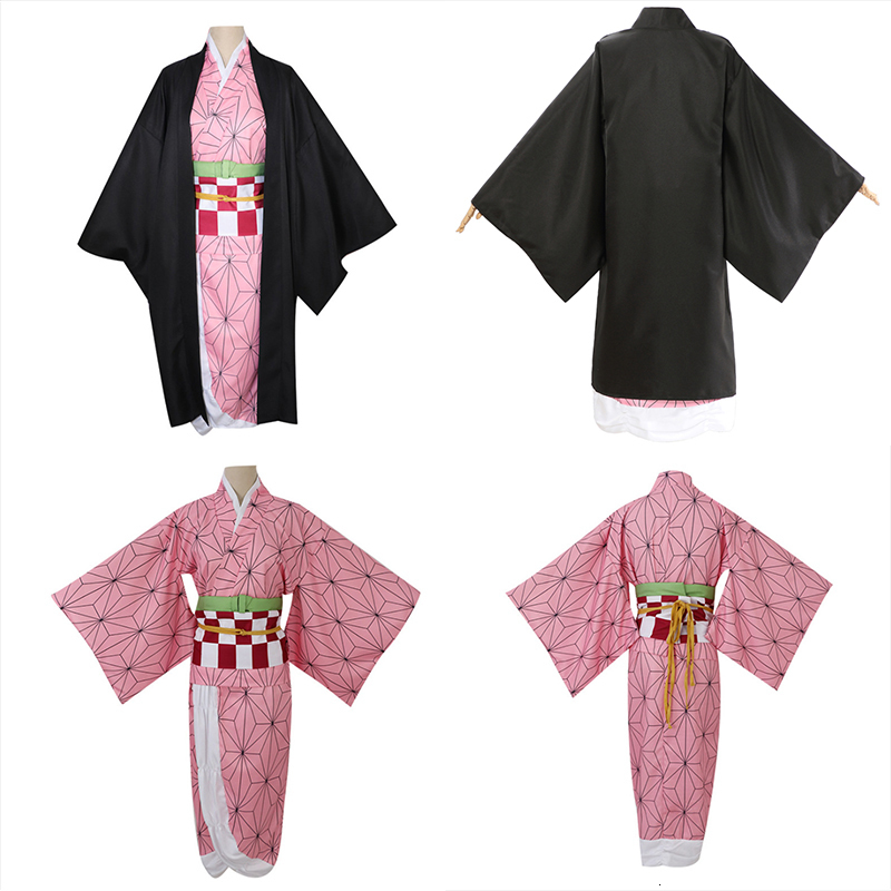 Cartoon Clothing Anime Kamado Nezuko Cosplay Costume Demon Slayer Cosplay Uniform Clothes Kimono Wig Props Set Halloween Costume for Kids Adult 230504