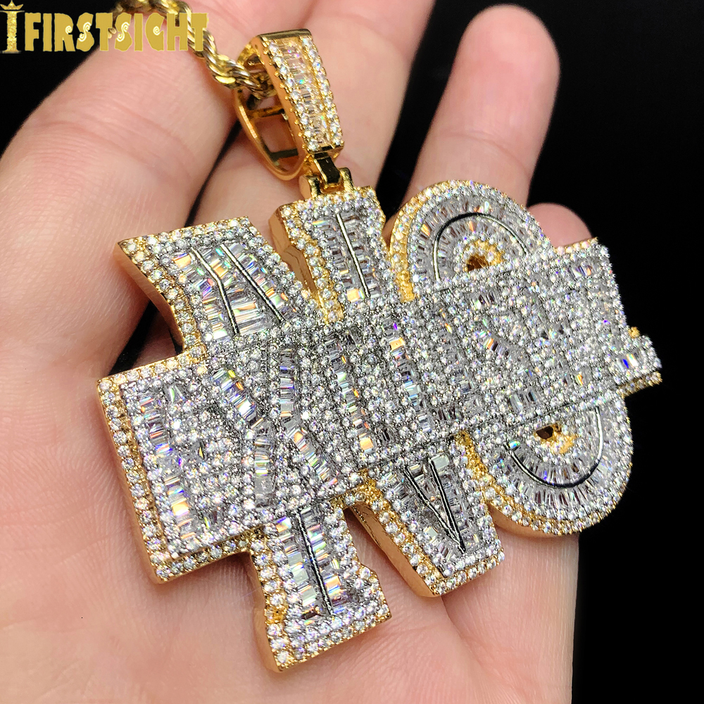 Pendant Necklaces New Iced Out Bling Letters No Excuse Pendant Necklace Gold Plated 5A Zircon Rectangle CZ Charm Men's Women Hip Hop Jewelry 2305
