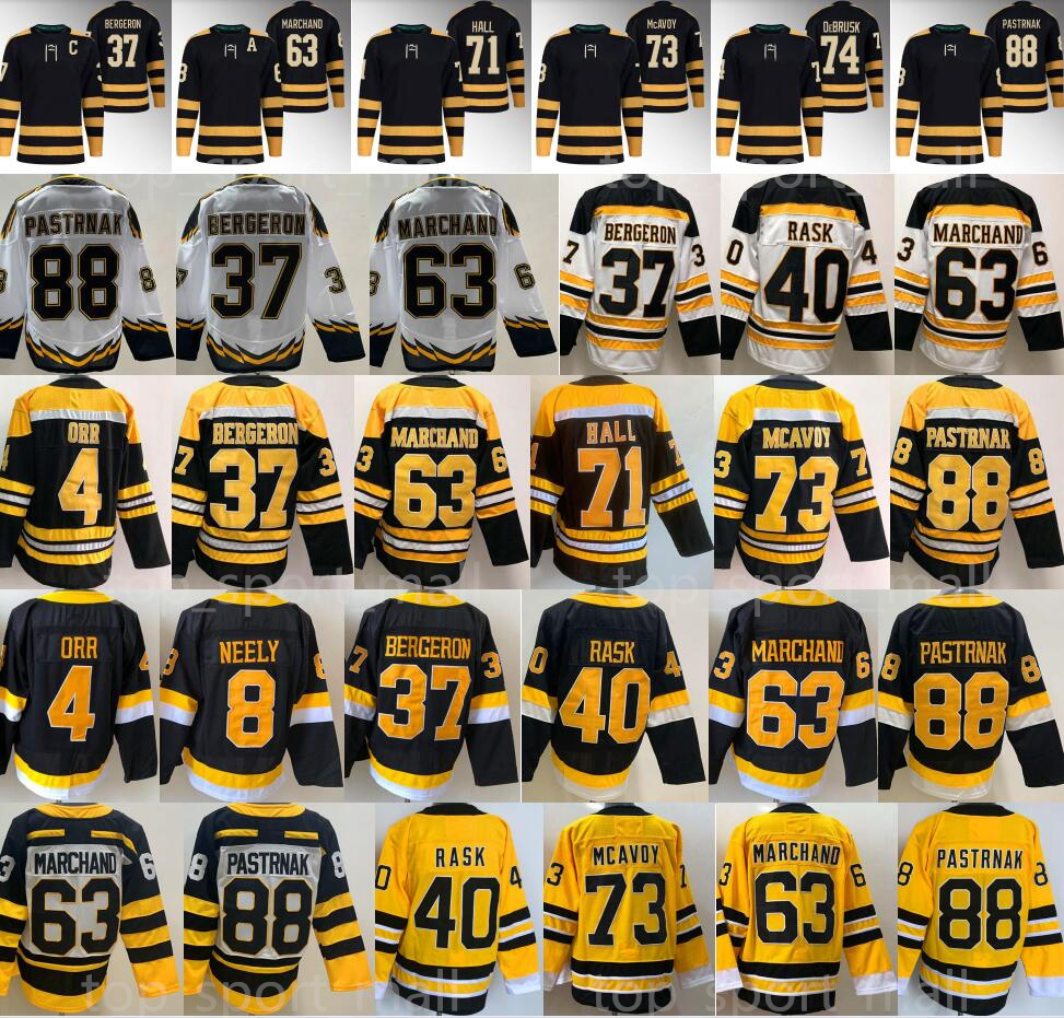 Reverse Retro Patrice Bergeron Jerseys Brad Marchand David Pastrnak Charlie McAvoy Tuukka Rask Jake DeBrusk Bobby Orr Hockey Taylor Hall Black White Winter Classic