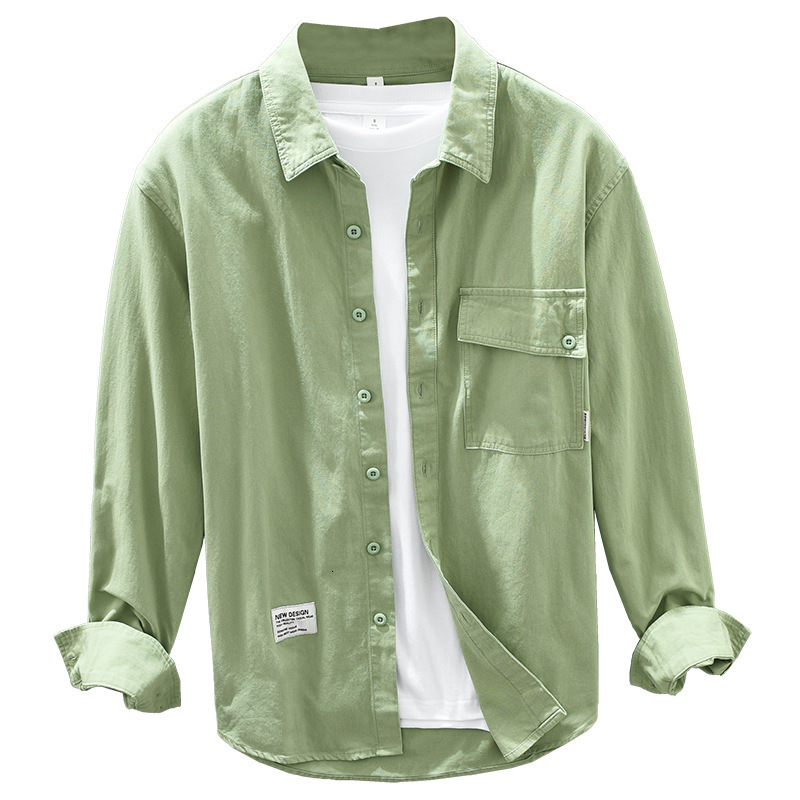 Men's Casual Shirts 1316 Simple Cotton Shirt Japan Style Casual Solid Color All-Match Chic Pockets Loose Lapel Fresh Youthful Streetwear Men Coat