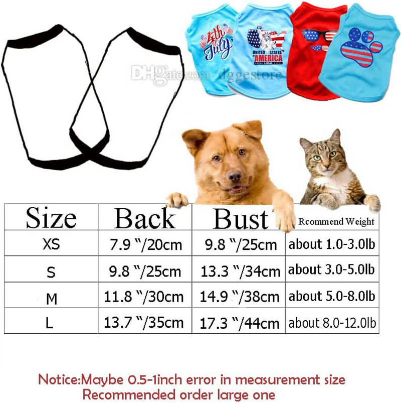 Independence Day Unisex for Small Flag Printed Puppy Shirt Apparel Breathable Clothes Boy and Girl Dog Outfits Cute Pet Shirts A705