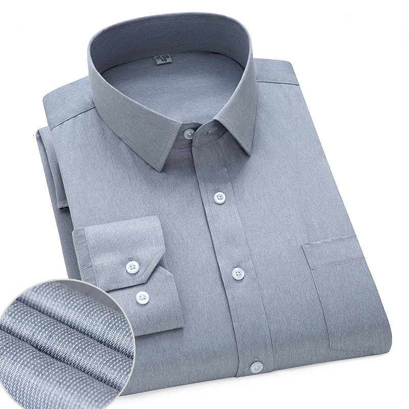 Men's Casual Shirts Stripe Plaid Shirt Male Social Formal Work Pure Color Casual Long Sleeve Shirt Men Slim Fit Men's White Dress Shirt Busi