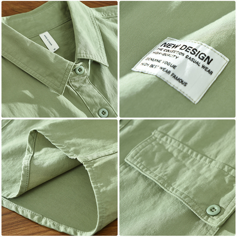 Men's Casual Shirts 1316 Simple Cotton Shirt Japan Style Casual Solid Color All-Match Chic Pockets Loose Lapel Fresh Youthful Streetwear Men Coat