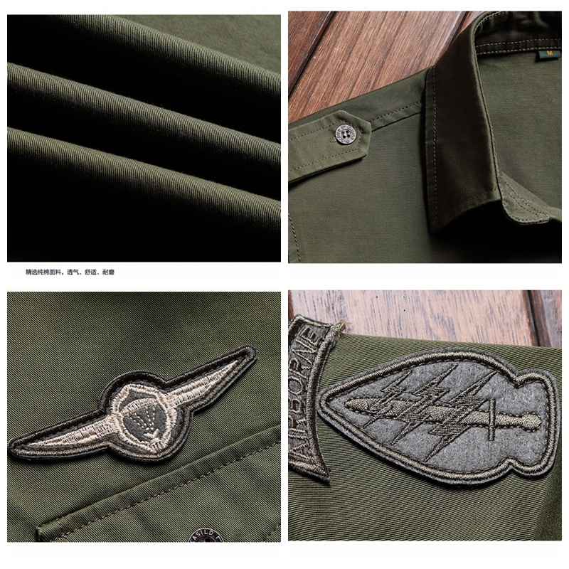 Men's Casual Shirts Military Shirt Men's Shirts Casual Style Fashion Clothing Cotton Short Sleeve Retro Vintage 6XL Embroidery White Drop Sh