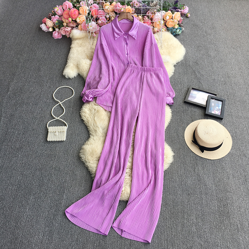Women's Two Piece Pants Womens Elegant pleated shirt and pants set 2 piece sets women outfit Casual Tracksuit Sets fashion plus size 230504