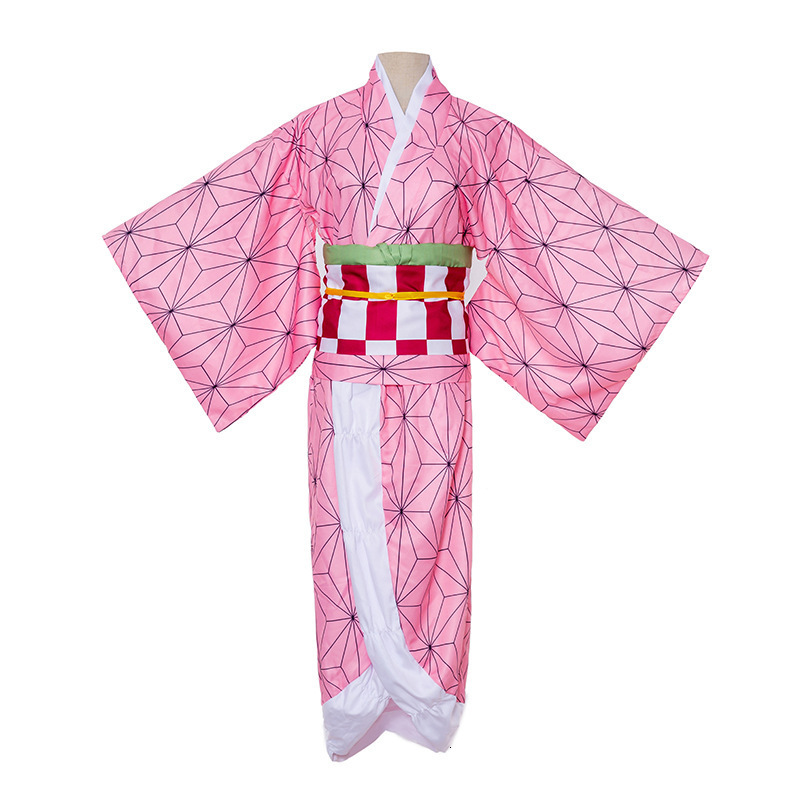 Cartoon Clothing Kamado Nezuko Cosplay Costume Anime Demon Slayers Kimono Kimetsu No Yaiba Kamado Nezuko Costume Wig Uniform Hallween Women Kids 23050