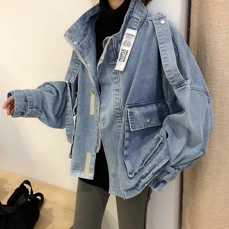Women's Jackets Retro Denim Coat for Women Short Loose Letter Student Harajuku Lady's Denim Jackets Hiphop Spring and Autumn Cowboy Old Outw