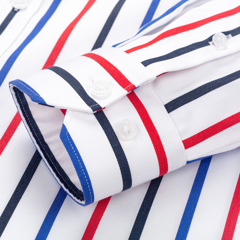 Men's Casual Shirts Men's Color Block Striped Wrinkle-Resistant Dress Shirt Long-Sleeve Standard-fit Hidden Button Collar Casual Pure Cotton