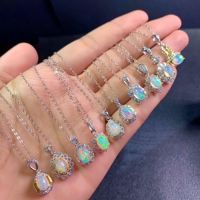 Pendant Necklaces Natural Opal Necklace Pendant 925 Silver Send Chain Colorful Gemstone Necklace Birthstone Necklace Engagement Pendant 230505