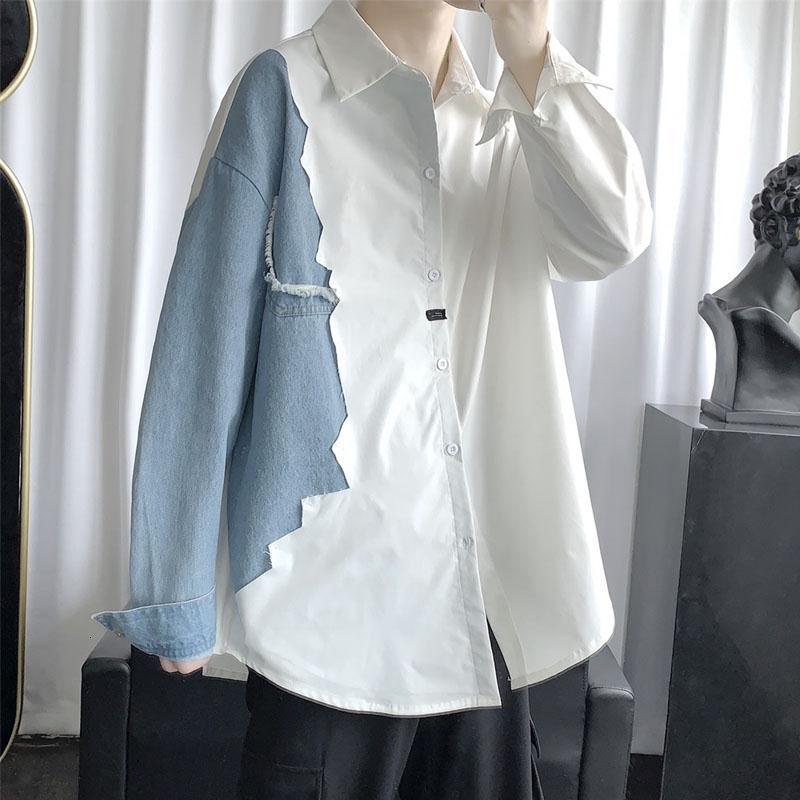 Men's Casual Shirts Stylish Lapel Spliced All-match Asymmetrical Shirt Men's Clothing Spring New Loose Casual Tops Long Sleeve Korean Shirts