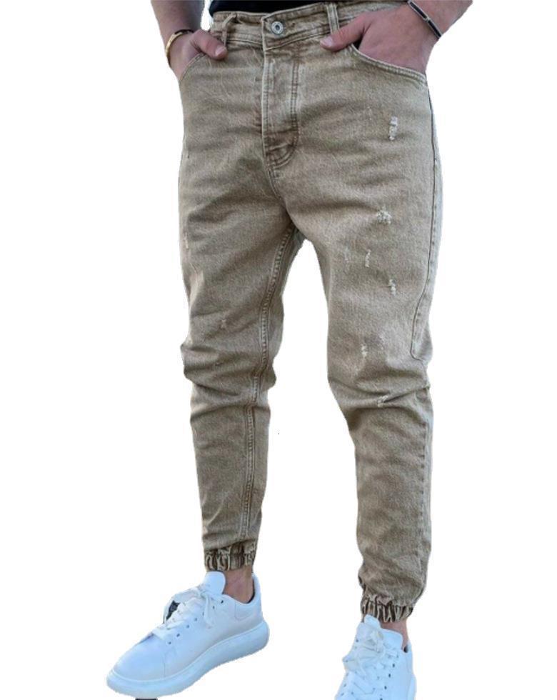 Autumn Slim Fit Men's Jeans Pure Color Casual Elastic Waist jeans Beam foot Trousers Streetwear Jogger Denim Pants Male 230503 Free s