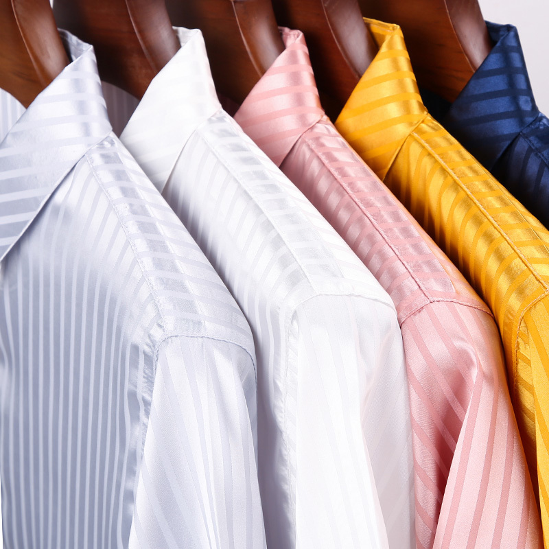Men's Casual Shirts Male Silk Shirt Summer Fashion Striped Silk Clothes Short Sleeve Men Casual Office Satin Silk Dress Shirts 230505