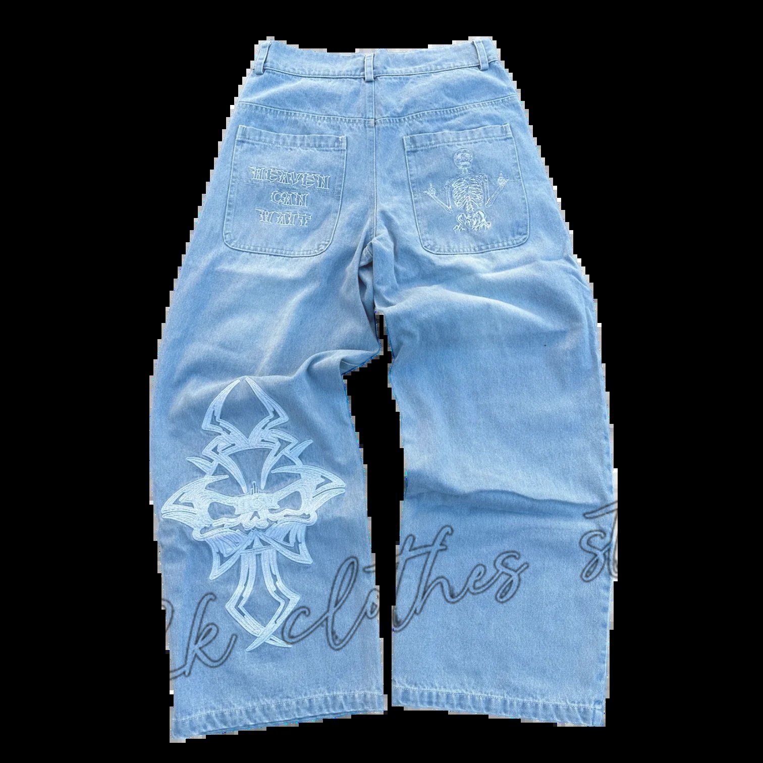 Men's Jeans Y2K Harajuku Retro Skull Graphic Baggy Black Pants Punk Rock Hip Hop Gothic Wide Leg Trousers Streetwear 230504