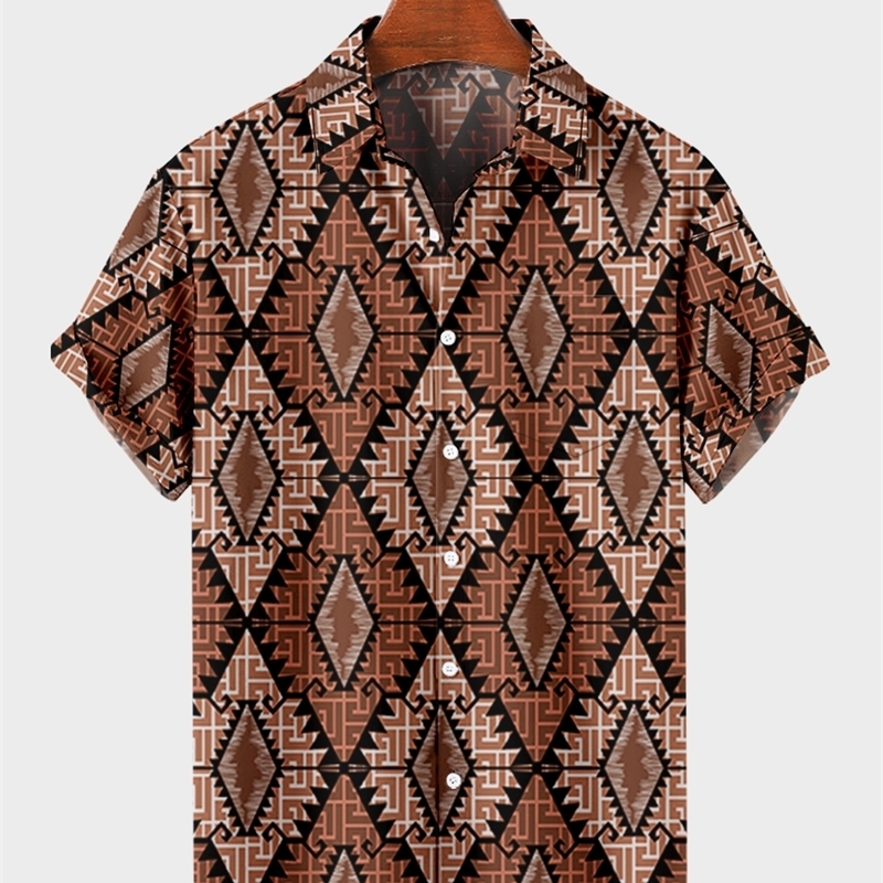 Men's Casual Shirts Harajuku y2k hombre street tops men's trendy digital print casual fashion trend prismatic pattern button up shirt 4 2305