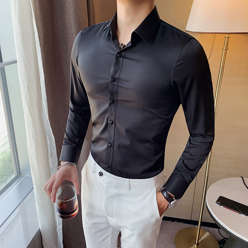 Men's Casual Shirts 10 Colors High Quality Men Dress Shirt Autumn Long Sleeve Solid Business Slim Fit Shirts Homme Dress Social Casual Shirt 2305