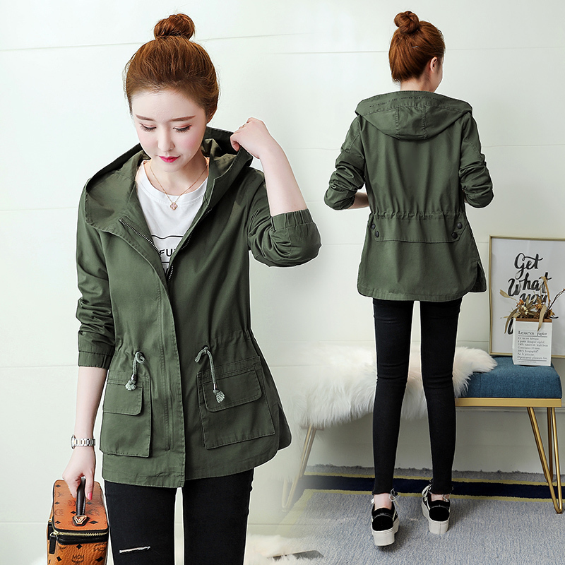 Women's Jackets short coat woman spring and autumn dress Korean version of waist display thin college wind hooded small man windbreake 230505