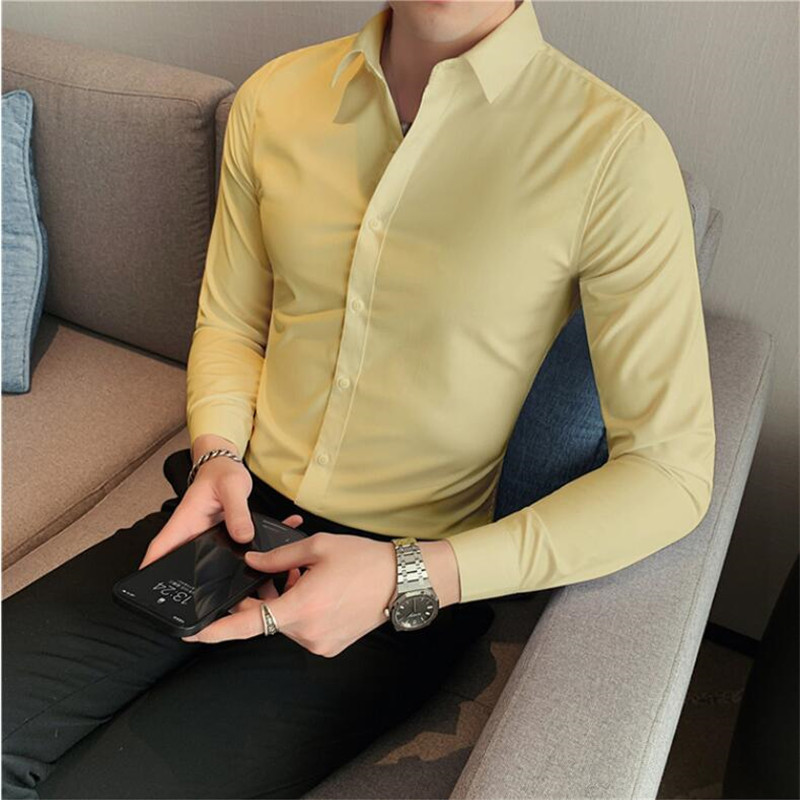 Men's Casual Shirts 10 Colors High Quality Men Dress Shirt Autumn Long Sleeve Solid Business Slim Fit Shirts Homme Dress Social Casual Shirt 2305