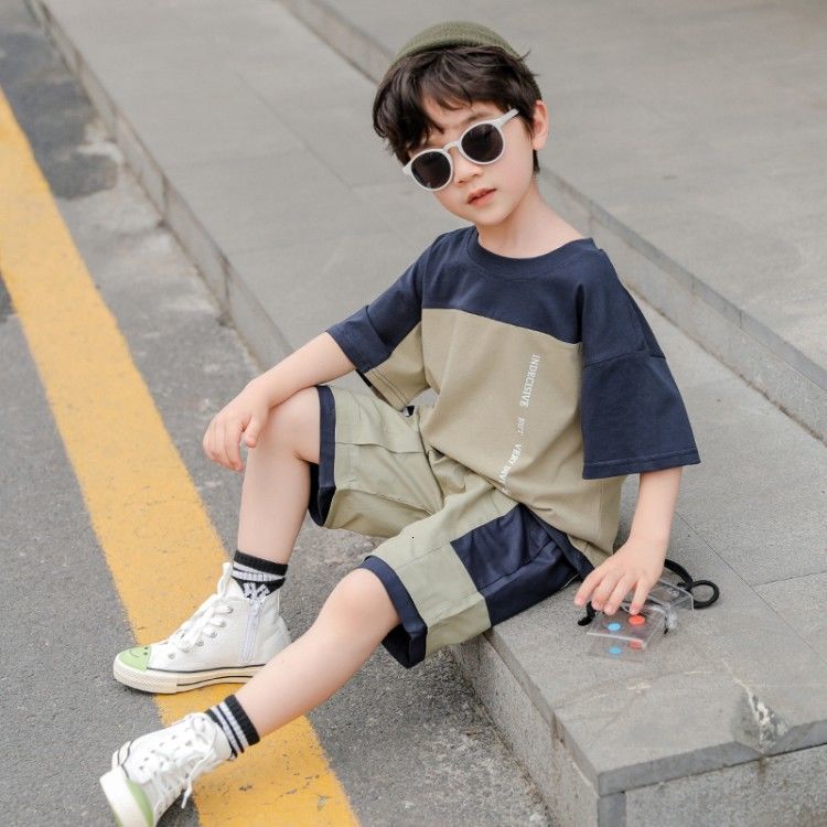 Clothing Sets Boys Summer Suit New Korean Style Children's Children and Teens Short Sleeve Shorts Two-Piece Set Fashionable Stylish Clothing 2305