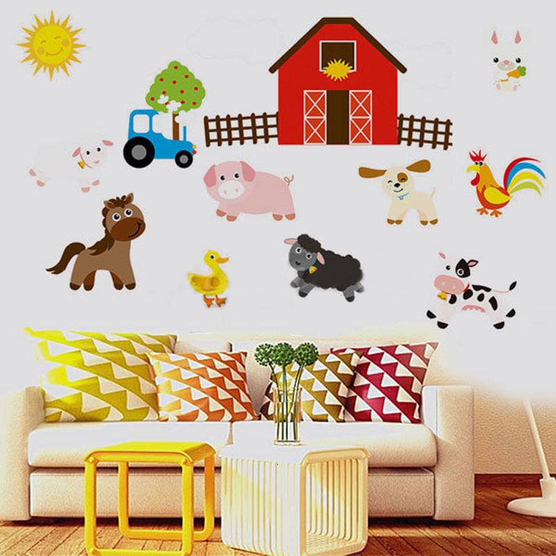 Wallpapers Cartoon Farm Wall Stickers Kids Baby Bedroom Living Room Decoration Cute Animal Wallsticker Room Decor Art Wallpaper 230505