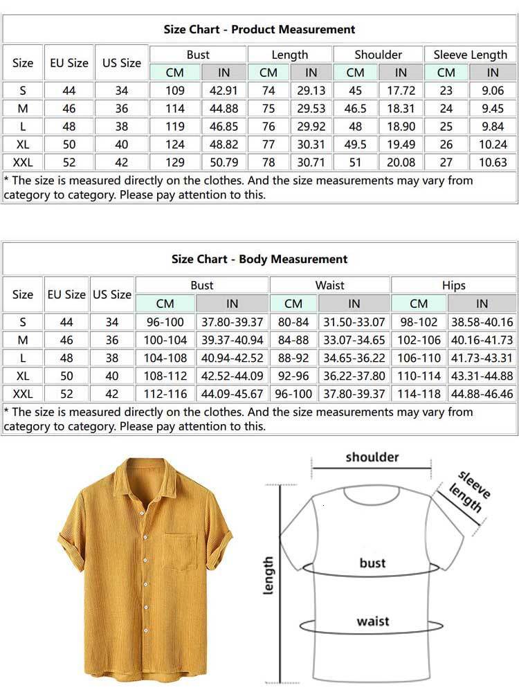Men's Casual Shirts Men's Shirt Corduroy Short Sleeve Blouses Casual Solid Streetwear Shirts Summer Ribbed Plain Button Y2K Tops Z4982896 23
