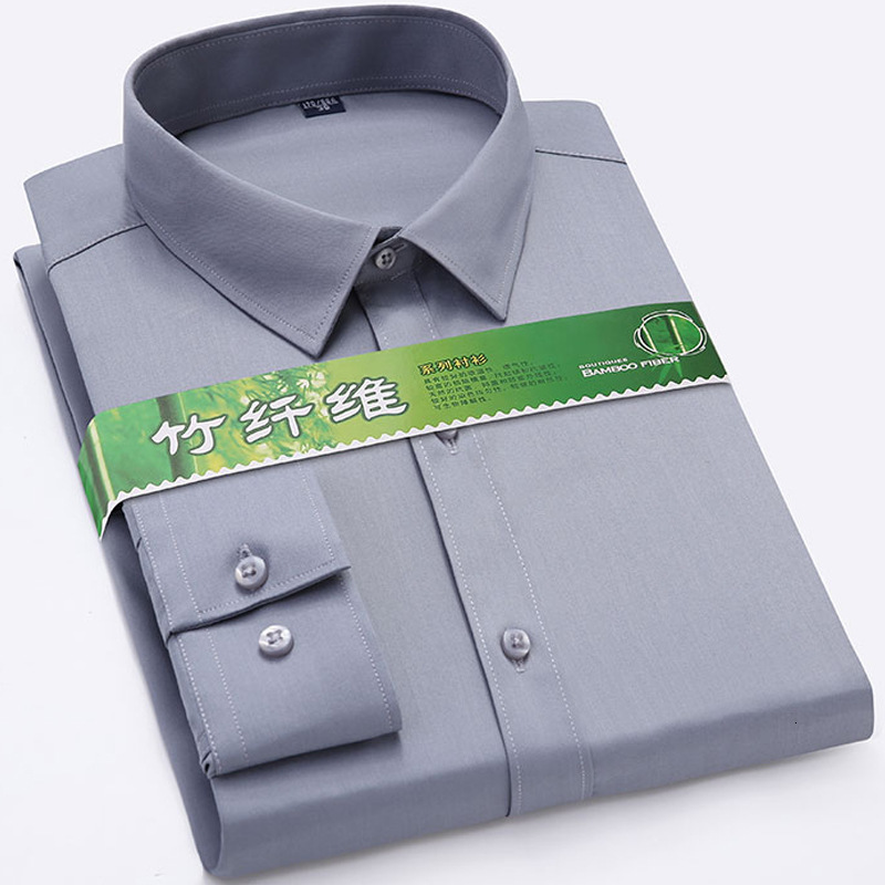 Men's Casual Shirts Quality Bamboo Fiber Men's Shirt Long Sleeve Stretch Free Care Comfort Soft Business Professional Formal Interview Dress