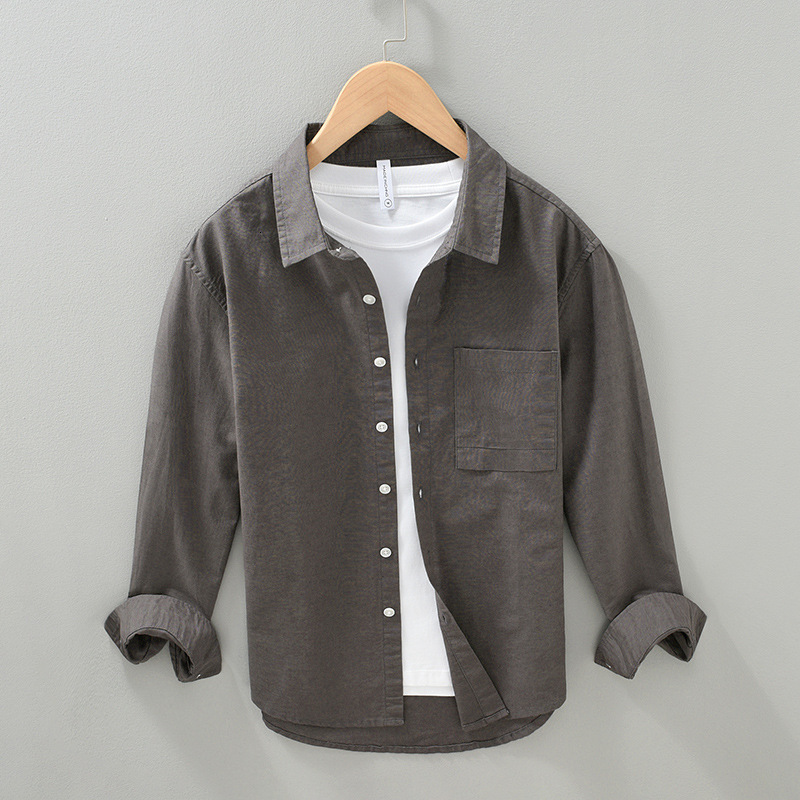 Men's Casual Shirts Sping Men's Simple Chest Pocket Long Sleeve Shirt Fashion Streetwear Sold Color Cotton Linen Breasted Loose Versatile Sh