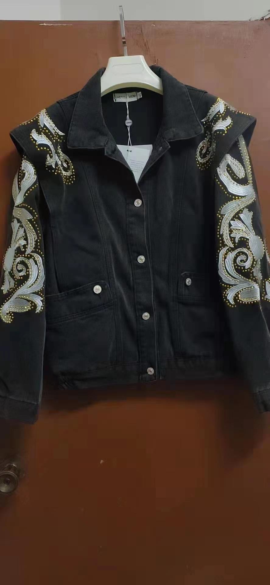 Women's Jackets Spring Autumn Woman Denim Coat Beading Embroidered Jacket Streetwear Oversized Jeans Coat 230505