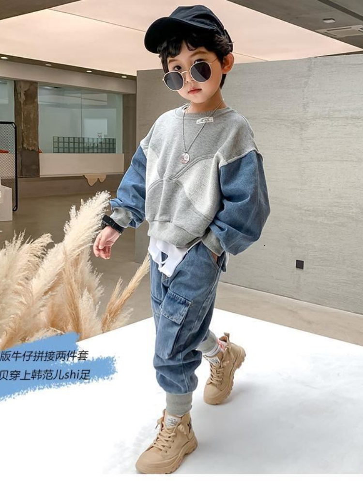 Clothing Sets 2-8 Yrs Baby Boys Fashion Clothing Sets Spring Autumn Children's Denim Korean Style Suit for Kids Two-piece Toppant Set 230505