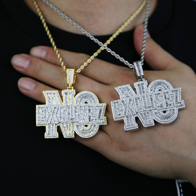 Pendant Necklaces New Iced Out Bling Letters No Excuse Pendant Necklace Gold Plated 5A Zircon Rectangle CZ Charm Men's Women Hip Hop Jewelry 2305