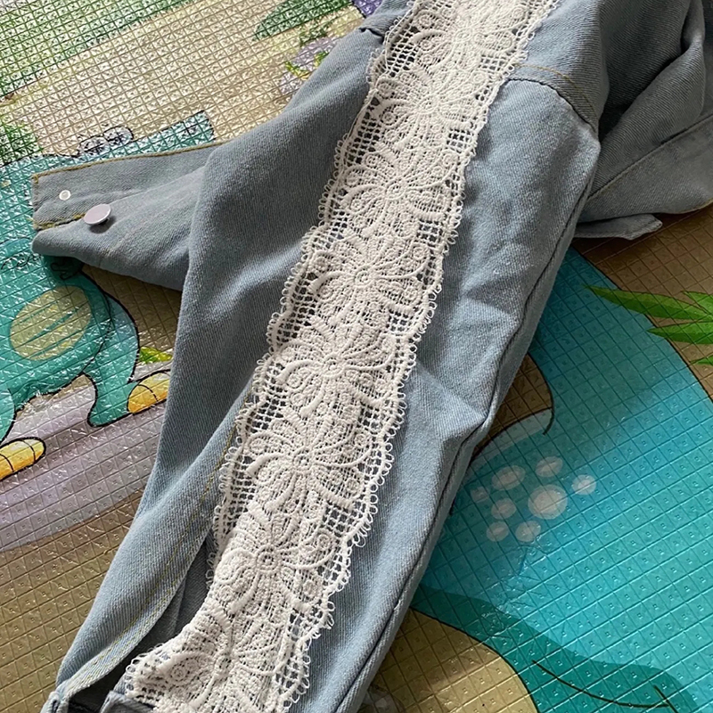 Women's Jackets All-match Lace Stitching Single Breasted Denim Jacket Spring Autumn Loose Short Coat Women Fashion Long Sleeve Streetwear Jacket 