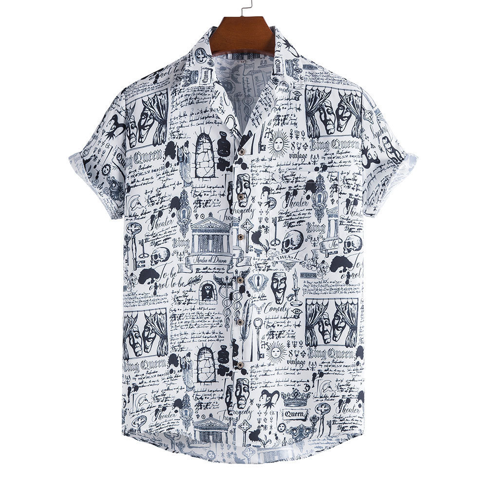Men's Casual Shirts Short Sleeve Hawaiian Shirt Men's Hanbok Harajuku Funny Wind Dinosaur Print Pink Shirt Men's Clothing Top 230505